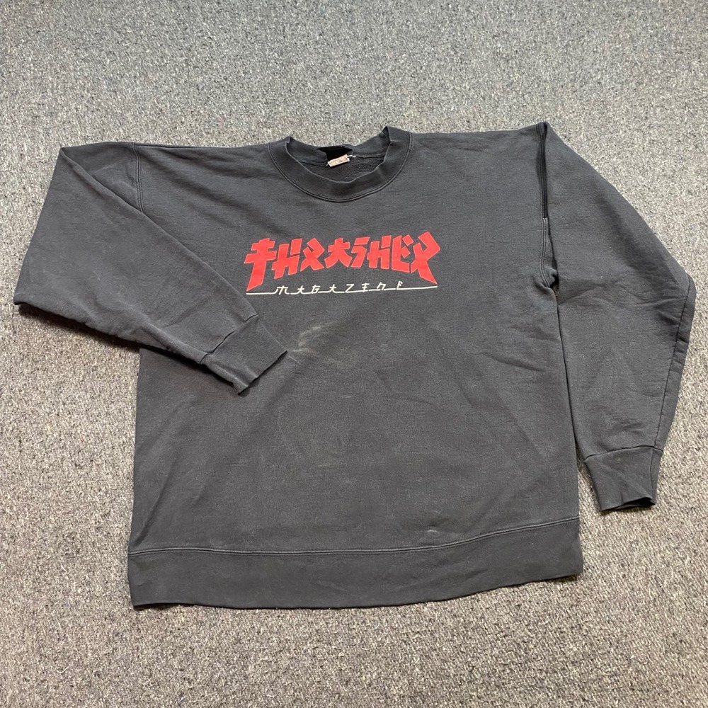 Thrasher Magazine Sweatshirt Sz M Mens Black Skater Godzilla Logo Crewneck Faded